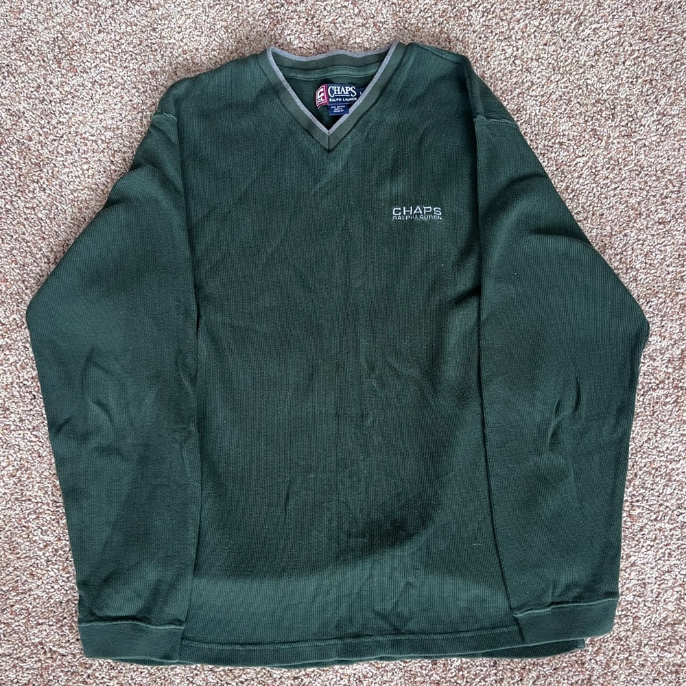 Vintage 90s Forest Green Chaps Ralph‎ Lauren V-Neck Sweater